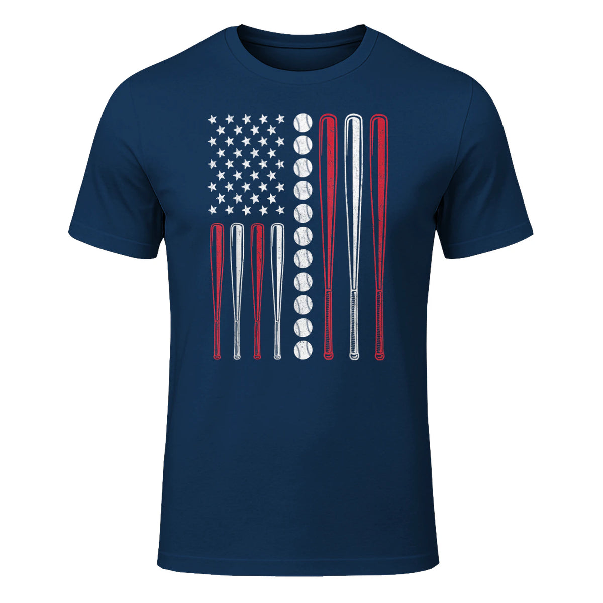Patriotic Baseball Fourth of July USA Flag T-Shirt in Navy - front view