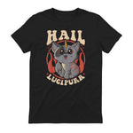 Cute & Funny Satanic Hail Lucipurr Rainbow Kitty Goth in Black - back view