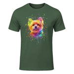 Colorful Splash Art Yorkshire Terrier Portrait Yorkshire Lover in Military Green - front view