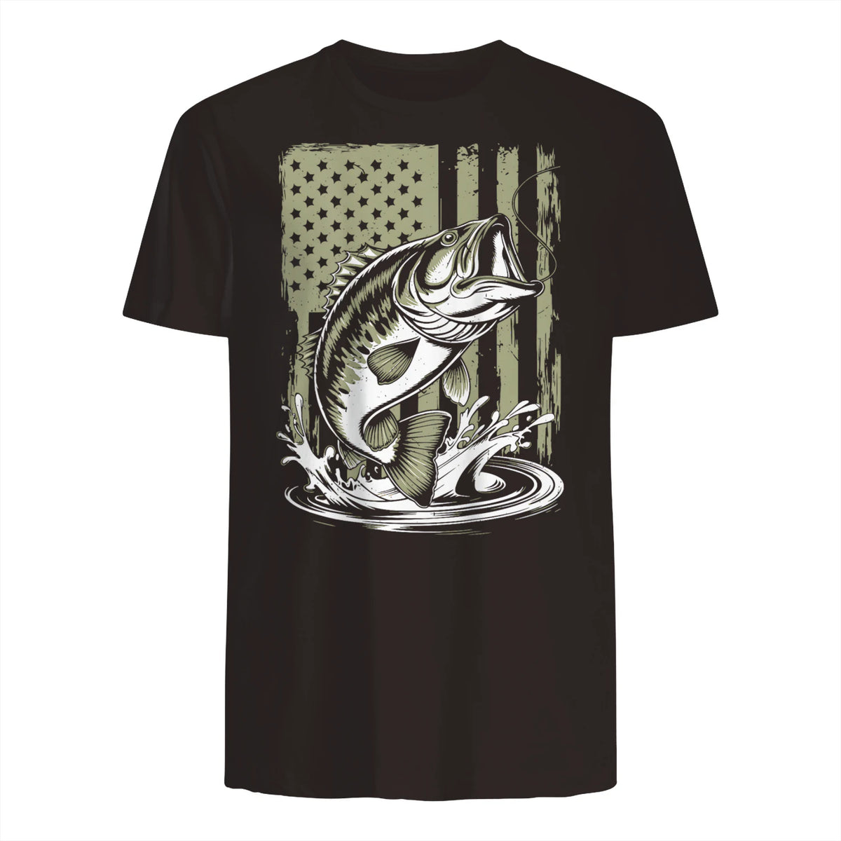 Fishing Camo Bass Fish American Flag Men's Fisherman Gift T-Shirt in Dark Chocolate - back view