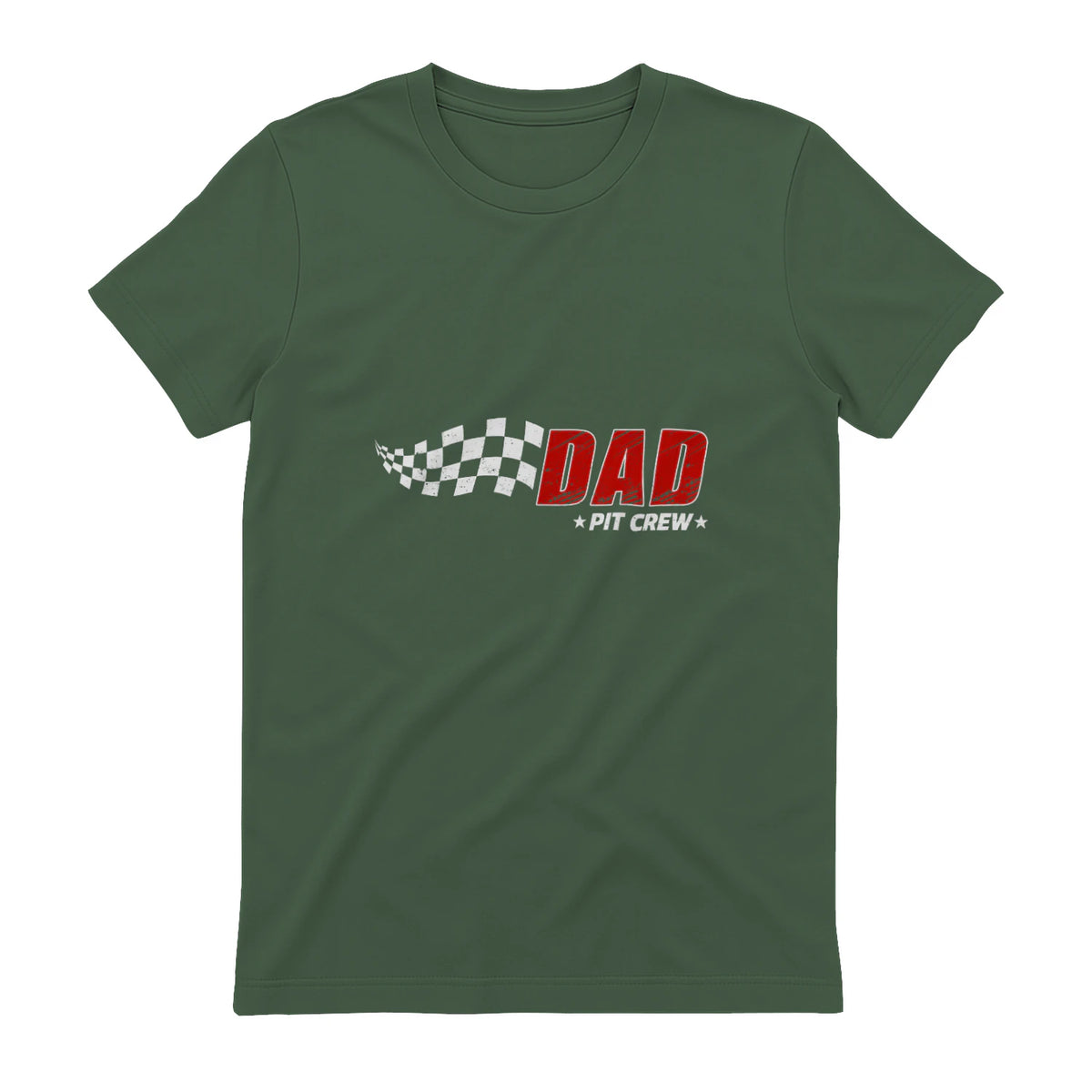 Dad Pit Crew Race Car T-Shirt in Military Green - back view
