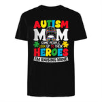 Autism Mom Raising Hero Messy Bun Autism Awareness in Black - back view
