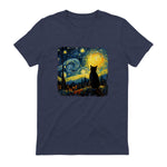 Starry Night Cat Lover T-Shirt in Heather Navy - back view
