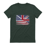 Vintage Half American Half British Flag Great Britain USA T-Shirt in Forest Green - back view