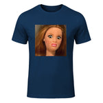Funny Doll Face Meme Expression Hilarious Sarcastic in Navy - front view