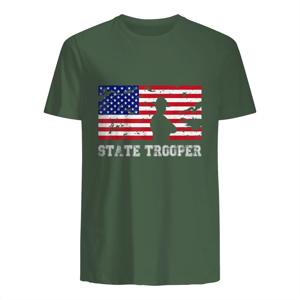 State Trooper USA Flag T-Shirt Gift T-Shirt in Military Green - back view