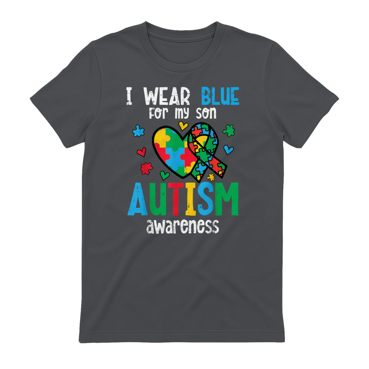 Autism Awareness Wear Blue for My Son ASD Mom Dad Men Women in Charcoal - back view
