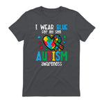 Autism Awareness Wear Blue for My Son ASD Mom Dad Men Women in Charcoal - back view