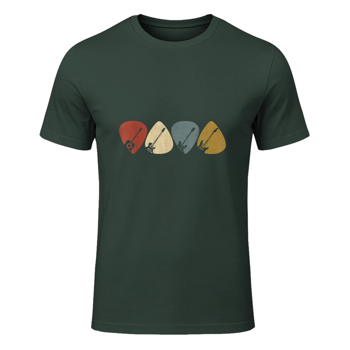 Gitarren-Auswahl-Gitarrist Retro Vintage für Gitarrenliebhaberinnen, Schwarz, S, Kurzarm, , Herren, Retro in Forest Green - front view