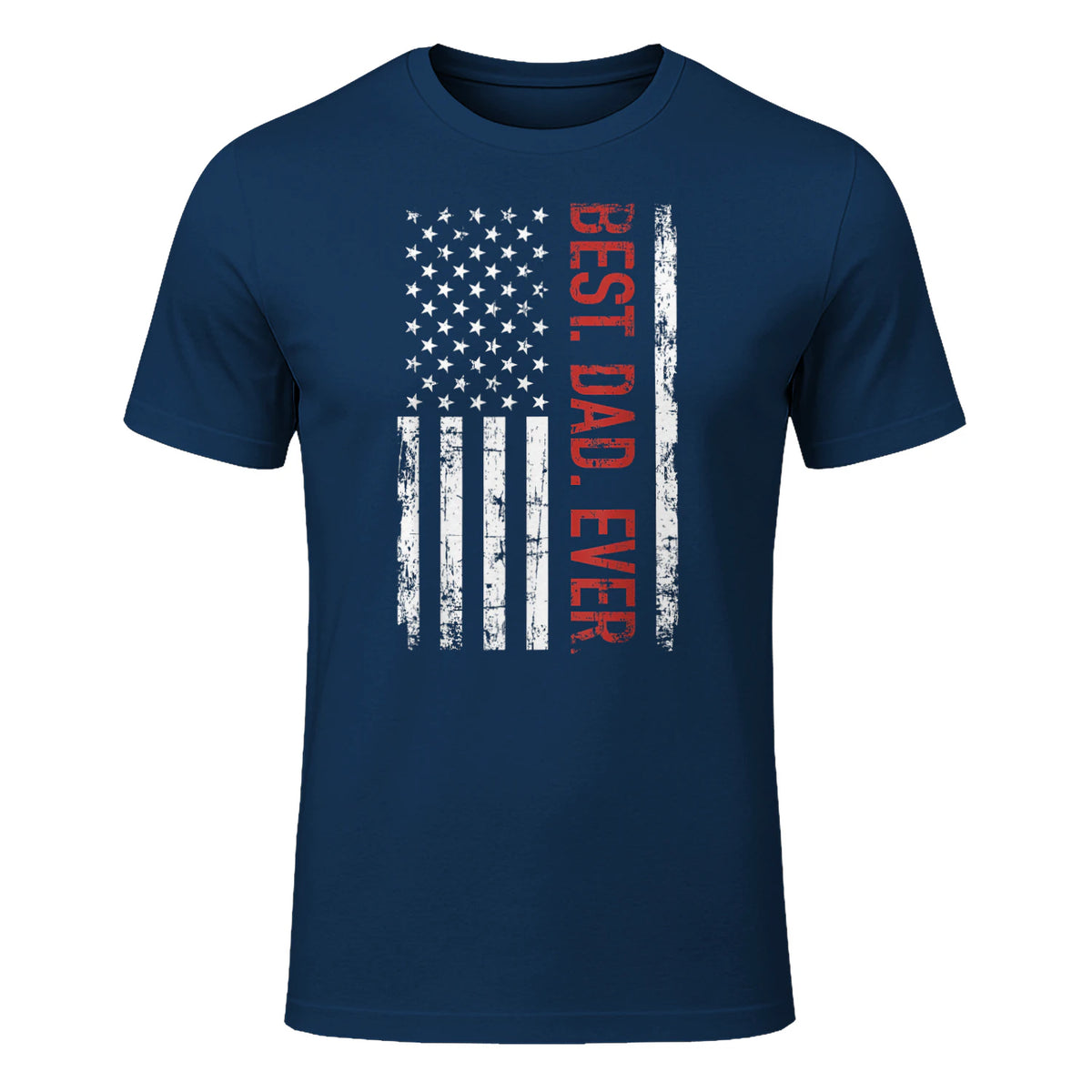 Best dad ever US american flag gift for father's day Short Sleeve in Navy - front view