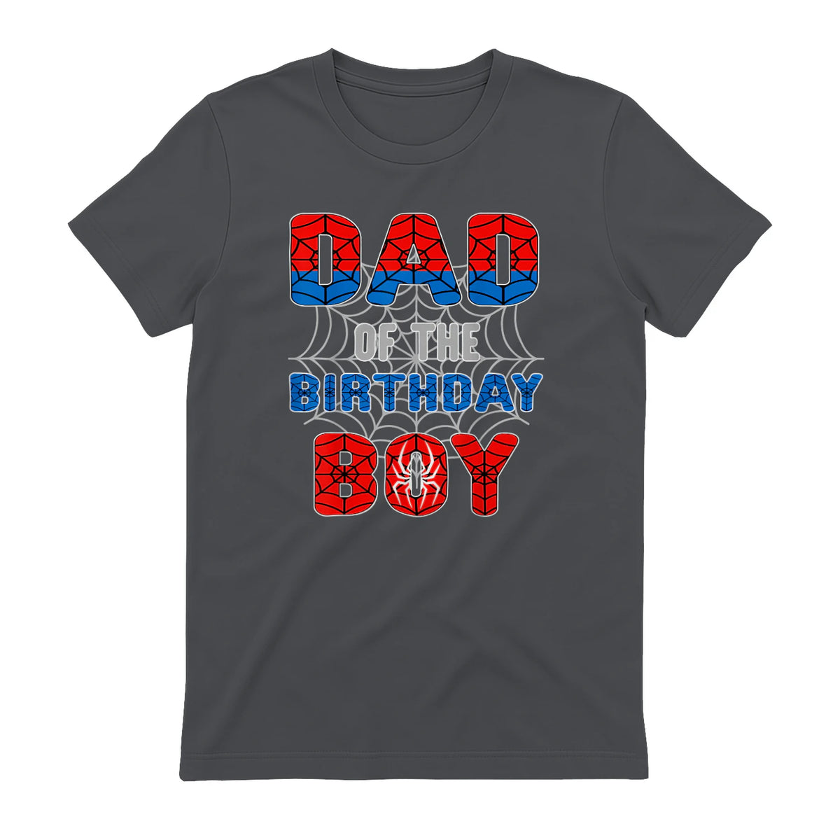 Birthday Boy Dad Spider Web T-Shirt in Charcoal - back view