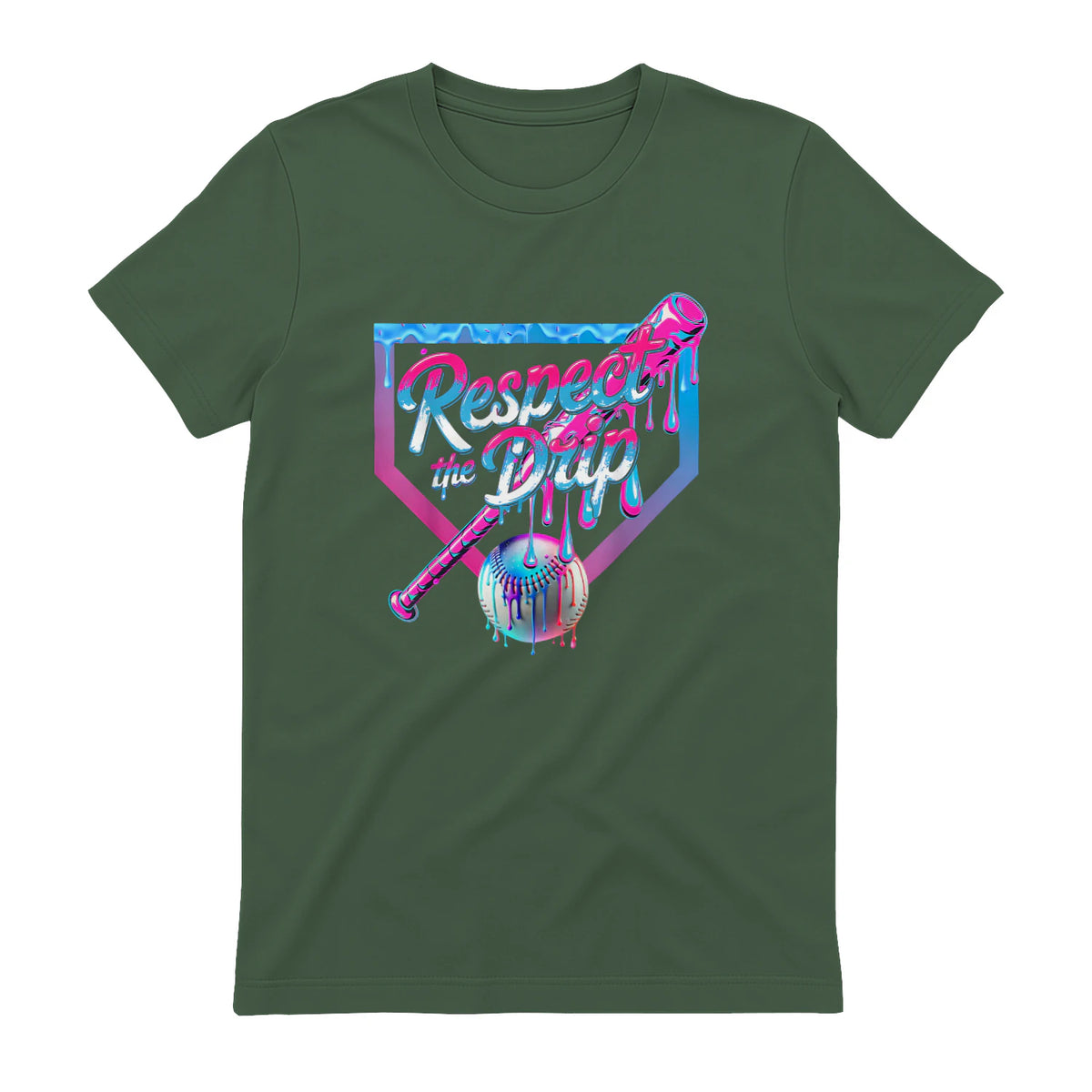 Baseball Drip for Boys Ice Cream Drip Youth Boys Baseball T-Shirt in Military Green - back view