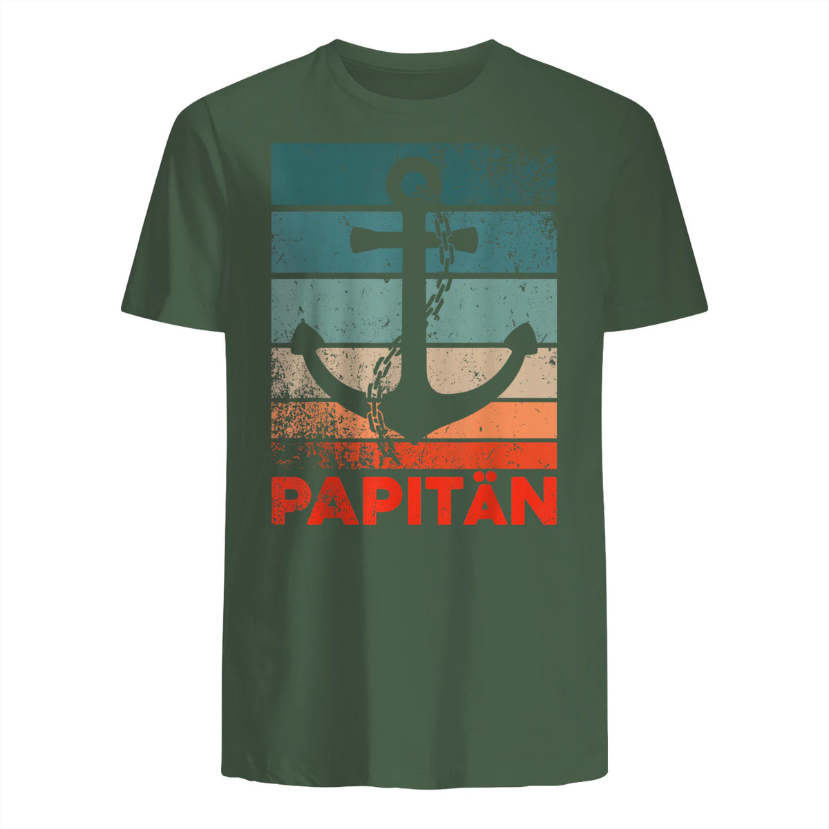 Papitän Papa und Kapitän Lustiges Retro Anker Vatertag in Military Green - back view
