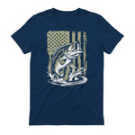 Fishing Camo Bass Fish American Flag Men's Fisherman Gift T-Shirt in Navy - back view