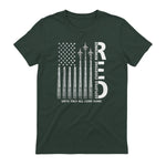 Remember Everyone Deployed RED Friday Military American Flag T-Shirt in Forest Green - back view