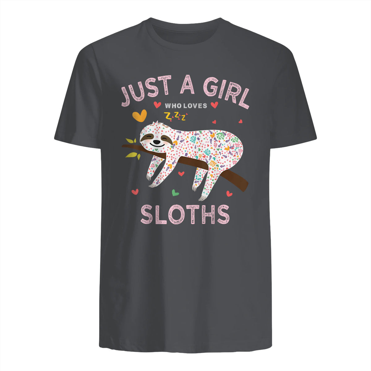 Funny Just a Girl Who Loves Sloths T-Shirt Sloths Lover Gift in Charcoal - back view