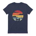 Pack A Punch Women's Retro Cat Graphic T-Shirt - Black, Short Sleev in Heather Navy - back view