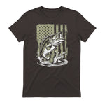 Fishing Camo Bass Fish American Flag Men's Fisherman Gift T-Shirt in Dark Chocolate - back view