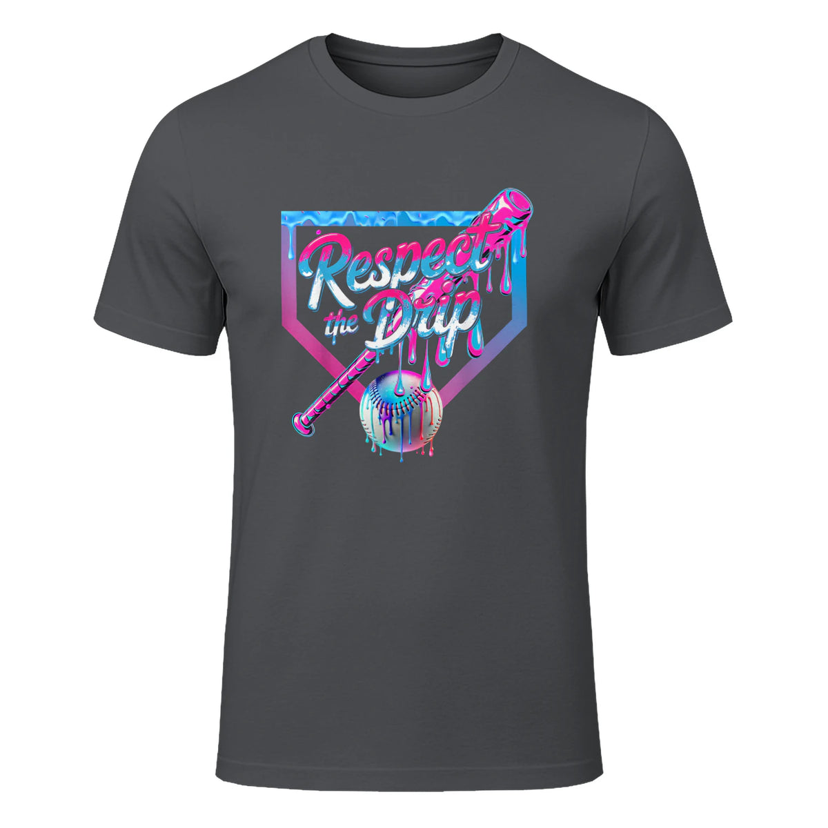 Baseball Drip for Boys Ice Cream Drip Youth Boys Baseball T-Shirt in Charcoal - front view
