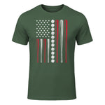 Patriotic Baseball Fourth of July USA Flag T-Shirt in Military Green - front view