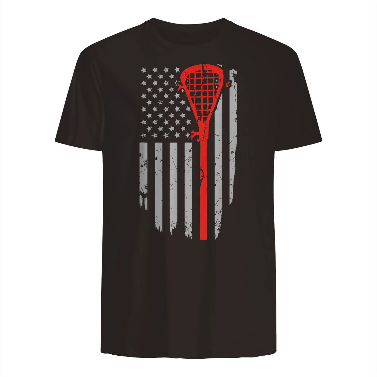 Vintage American Flag Lacrosse Youth Apparel, Boys Men USA T-Shirt in Dark Chocolate - back view