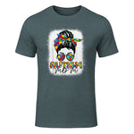 Autism Mom Life Messy Bun T-Shirt in Dark Heather - front view