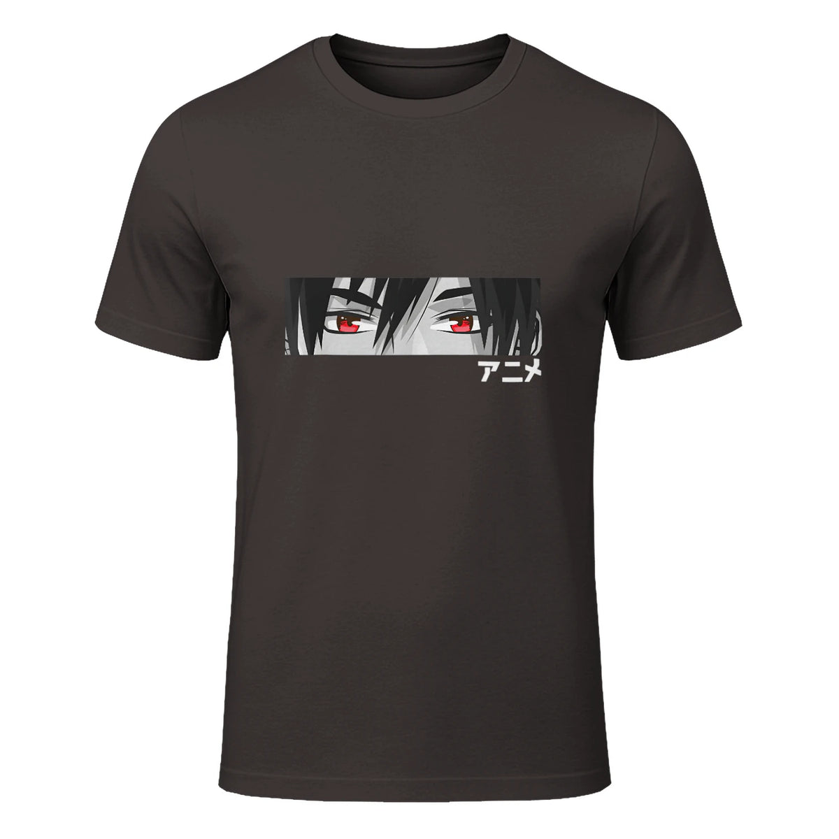 Anime in Japanese Characters Kawaii Eyes Face Short Sleeve in Dark Chocolate - front view