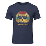 Retro I do What I Want cat Funny cat Lover T-Shirt Small in Heather Navy - front view