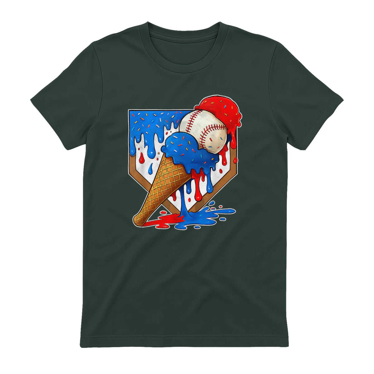 Distressed Baseball Boys Ice Cream Drip Baseball Boys Youth T-Shirt in Forest Green - back view
