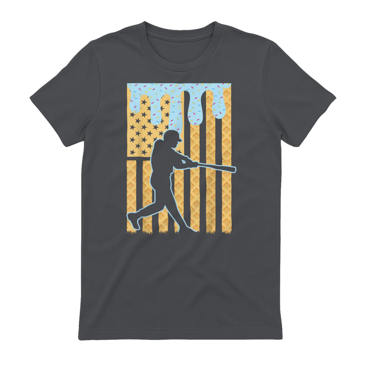 Baseball Drip Boys Dripping Ice Cream Baseball American Flag T-Shirt in Charcoal - back view