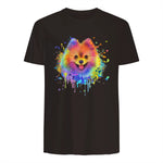 Colorful Splash Art Poméranie Portrait Pom Puppy Owner in Dark Chocolate - back view