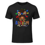 Autism Mom Messy Bun Black Women Autism Awareness Puzzle in Black - front view