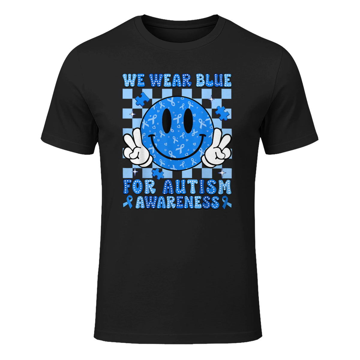 I Wear Blue for Autism Awareness T-Shirt in Black - front view