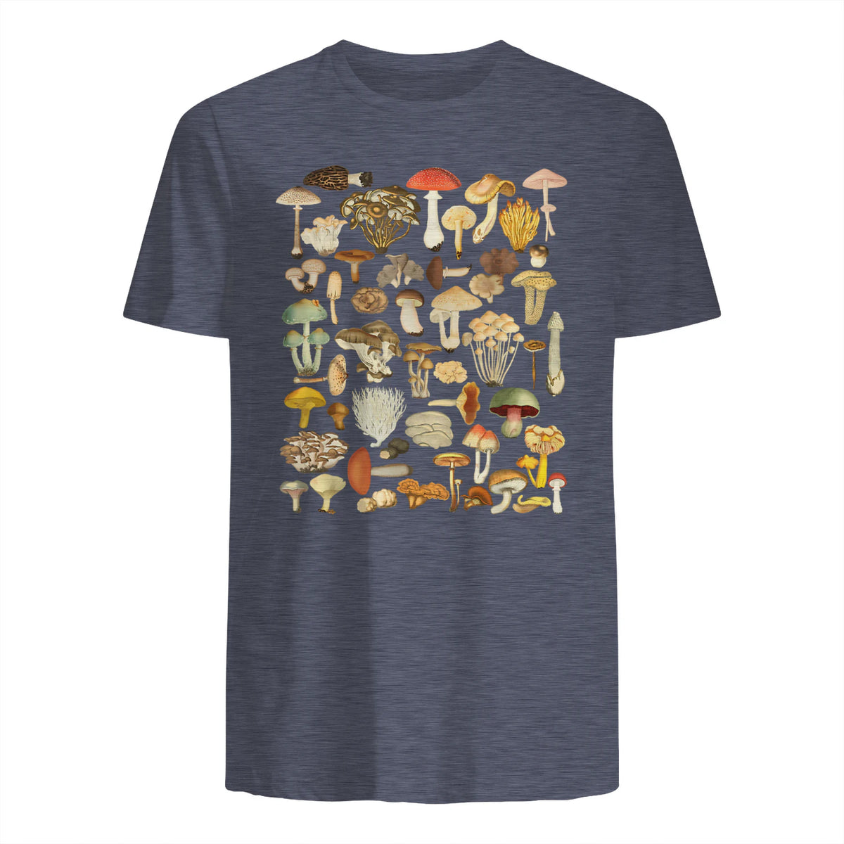 Mushroom Shirt Mycology Fungi Foraging Mushroom Whisperer in Heather Navy - back view