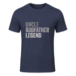 Funny Uncle Godparent Hero Message Uncle Godfather Legend For A Favorite Uncle Family Baptism T-Shirt - Black, Sm in Heather Navy - front view