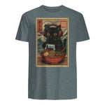 Cute Kawaii Gamer Cat Funny Ramen Retro Japanese Cat Gaming T-Shirt in Dark Heather - back view