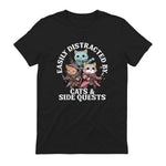 Cats Side Quest Funny Tabletop T-Shirt in Black - back view
