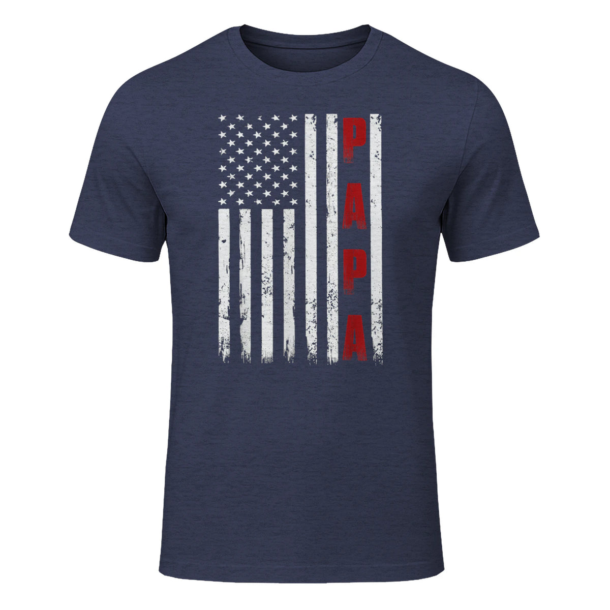 Proud Papa Flag Funny Father's Day from Grandchildren T-Shirt in Heather Navy - front view