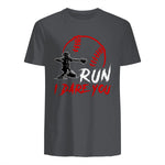 Run Steal I Dare You Humor Baseball Catcher Vintage T-Shirt in Charcoal - back view
