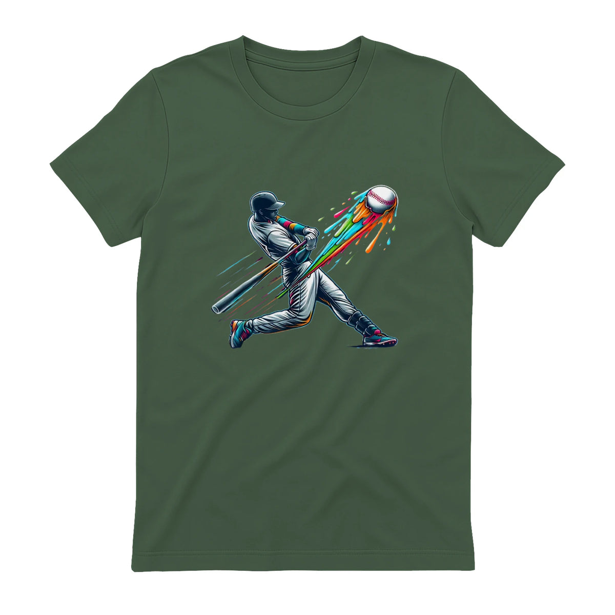 Baseball Player Drip T-Shirt in Military Green - back view
