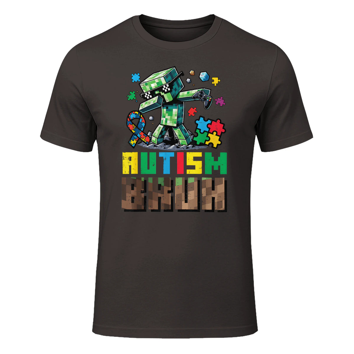 Autism Bruh Dab ASD Awareness Gamer Boys Kids Youth in Dark Chocolate - front view