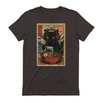 Cute Kawaii Gamer Cat Funny Ramen Retro Japanese Cat Gaming T-Shirt in Dark Chocolate - back view