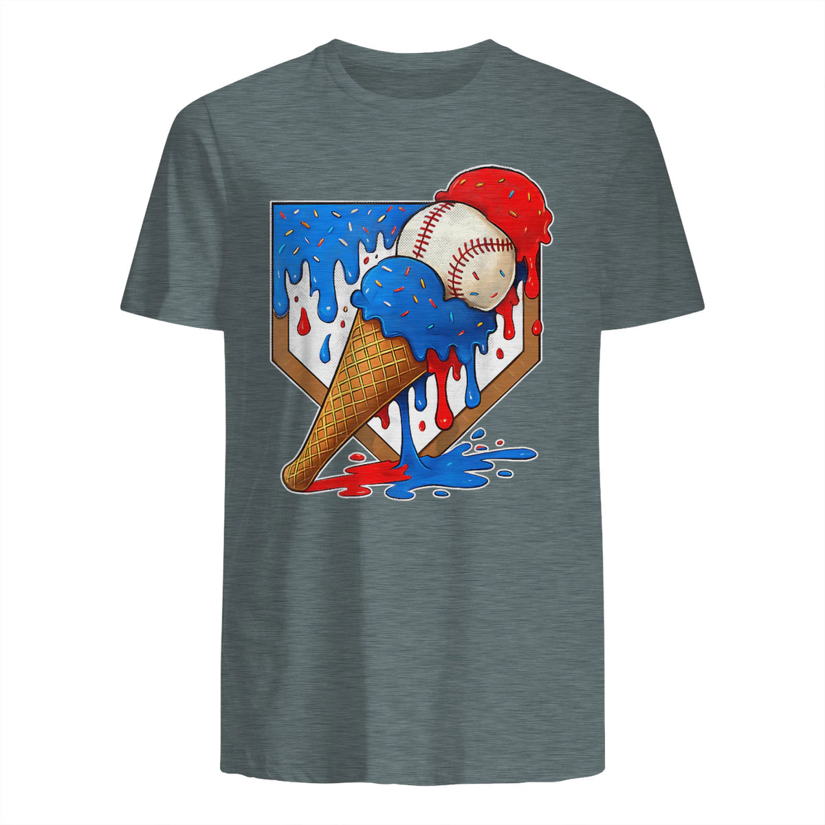 Distressed Baseball Boys Ice Cream Drip Baseball Boys Youth T-Shirt in Dark Heather - back view