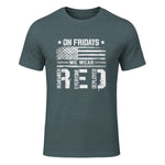 On Friday We Wear Red American Flag Military Supportive T-Shirt in Dark Heather - front view