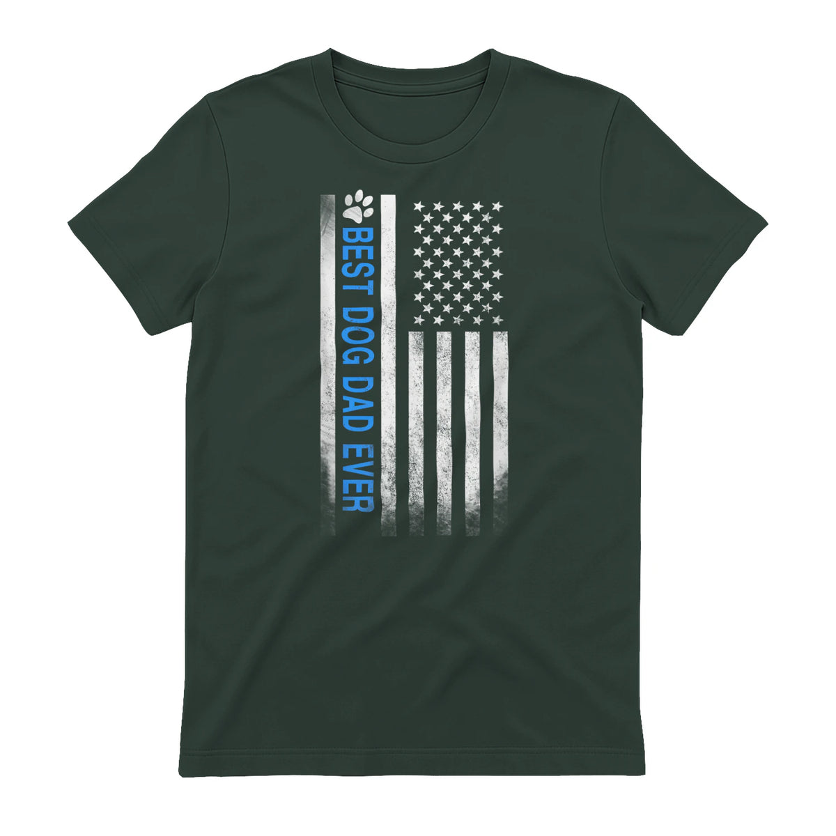 Best Dog Dad Ever American Flag T-Shirt Gift for Best Father in Forest Green - back view