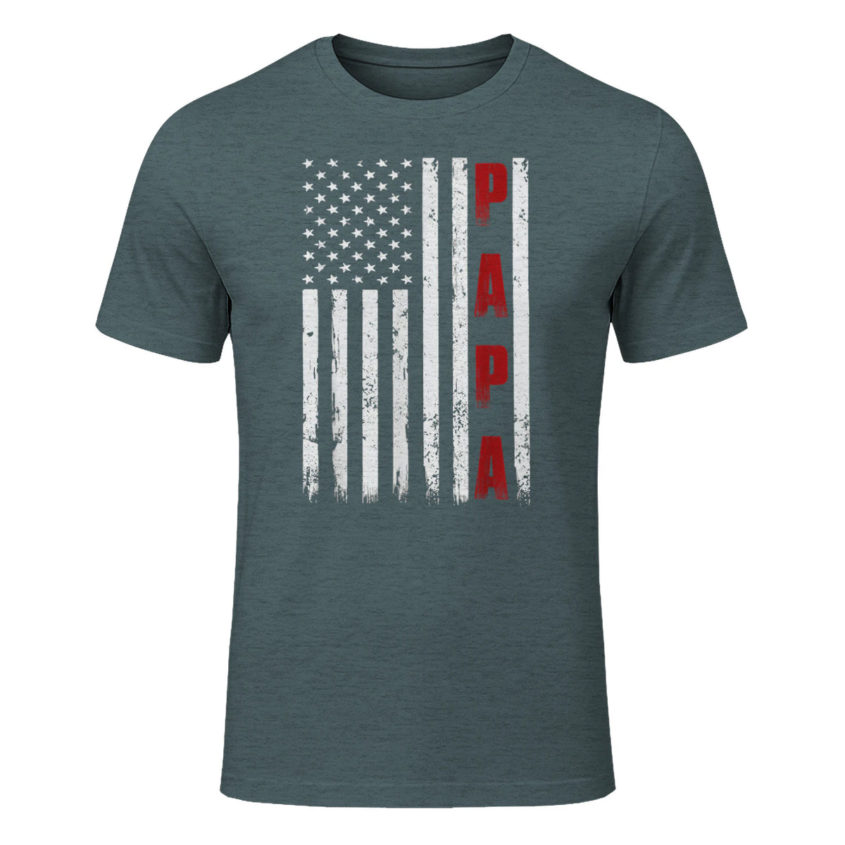 Proud Papa Flag Funny Father's Day from Grandchildren T-Shirt in Dark Heather - front view