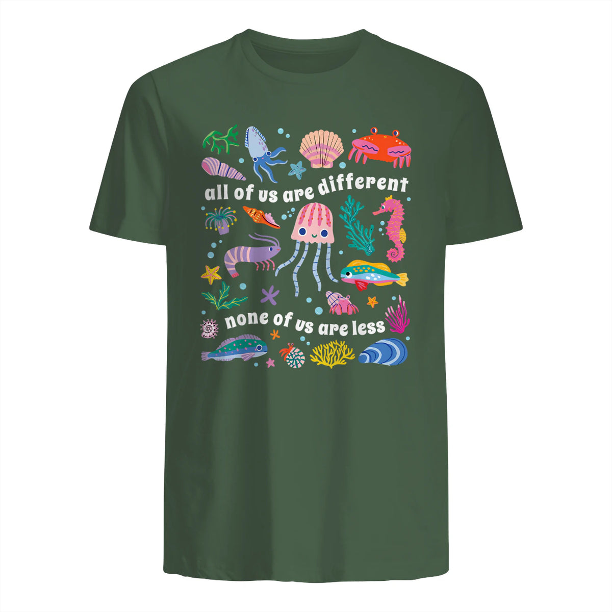 All of Us are Different None of Us are Less Autism Awareness in Military Green - back view