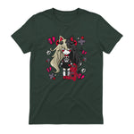 Chibi Kawaii Emo Pastel Goth Girl with Sad Bunny in Forest Green - back view