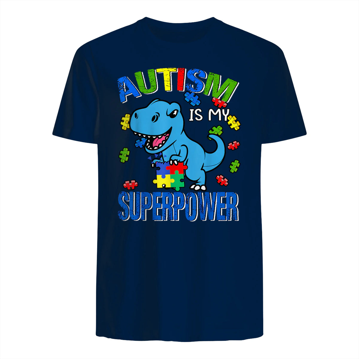 Kids Autism Awareness is My Superpower Boys in Navy - back view