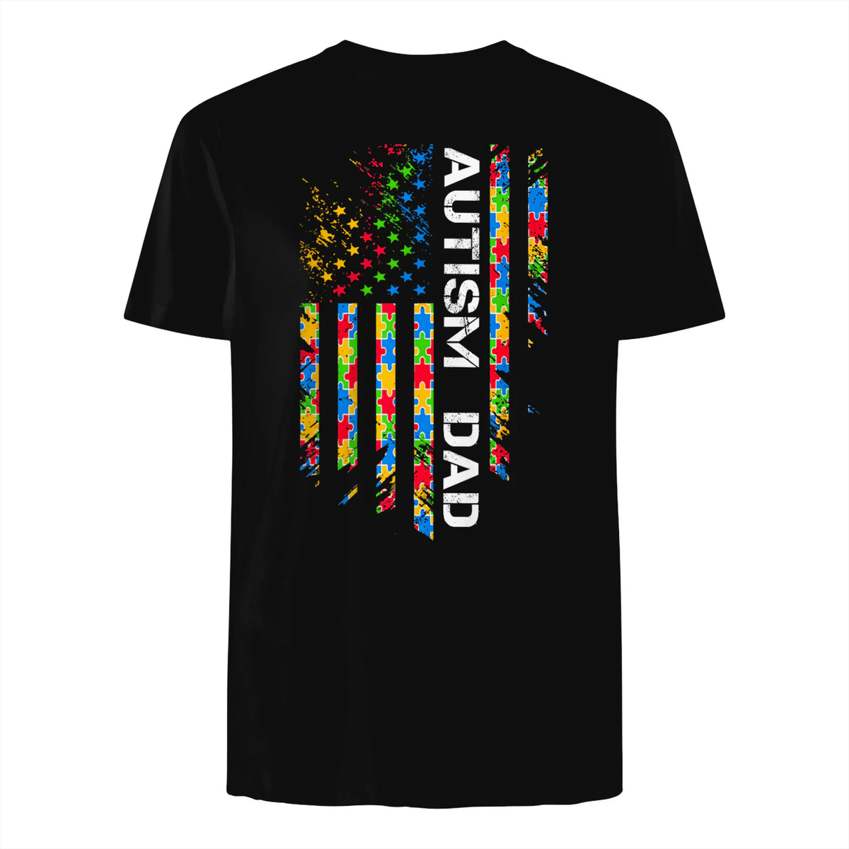 Autism Dad Awareness American Flag USA in Black - back view